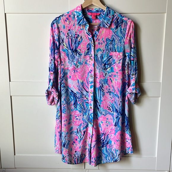 Lilly Pulitzer Dresses & Skirts - Lilly Pulitzer Natalie Shirtdress Cover-Up Kaleidoscope Print XS